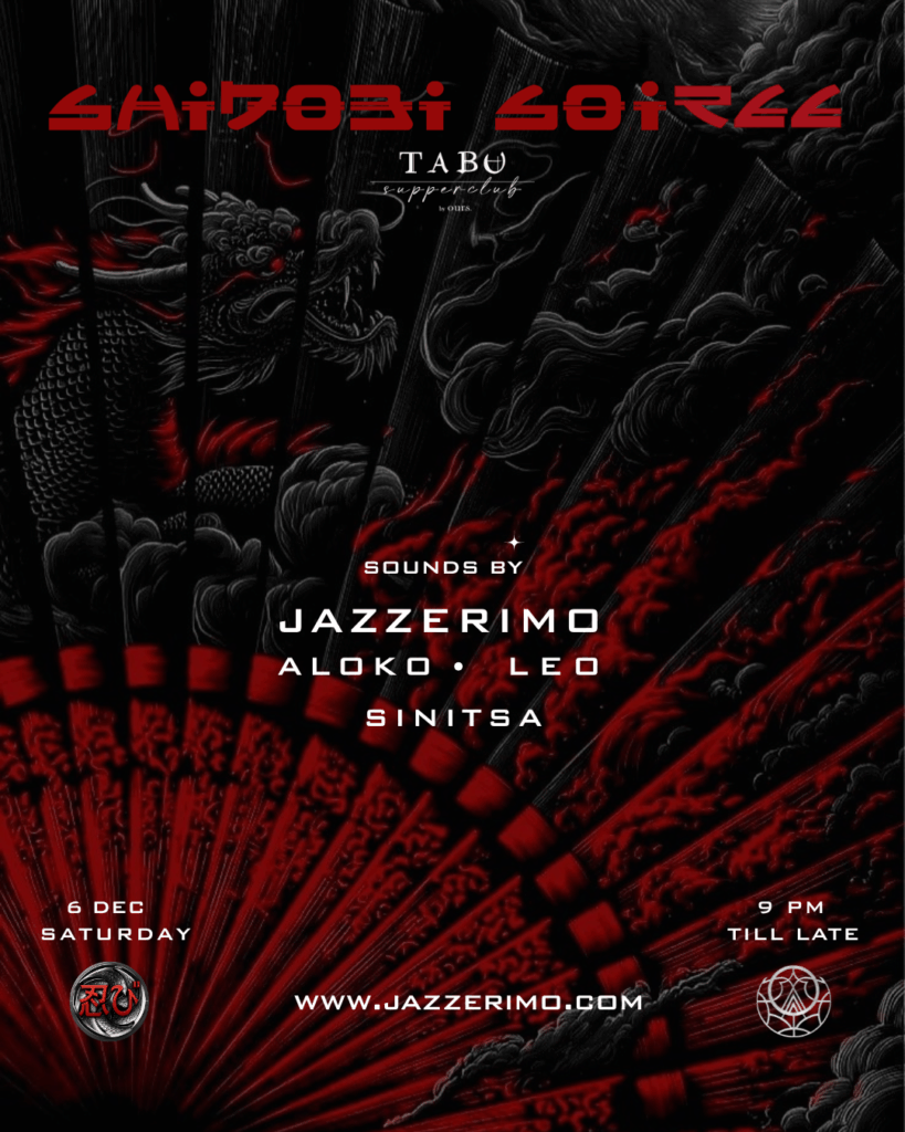 SHINOBI SOIRÉE Bali event poster featuring Jazzerimo at TABU Supperclub – Dec 6