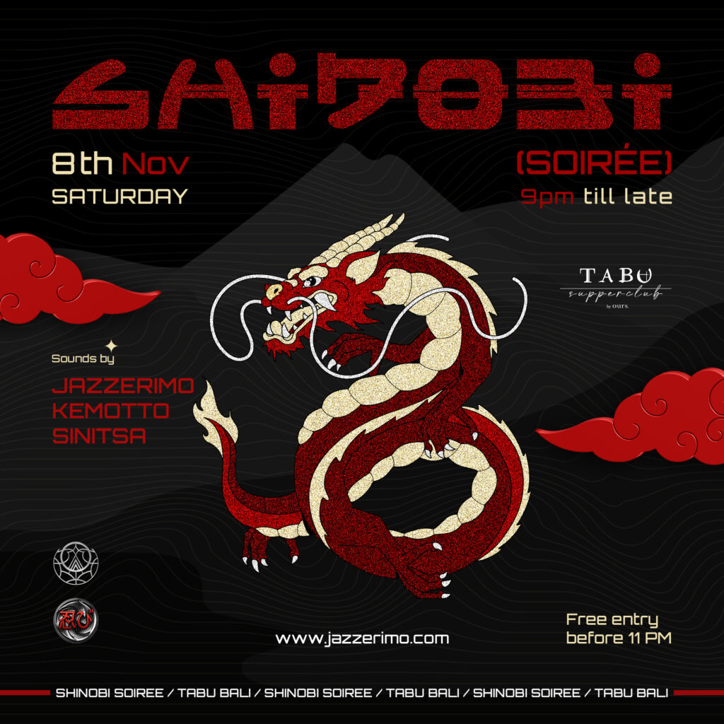 Shinobi Soirée Bali with Jazzerimo at TABU Supperclub – Nov 8 event poster